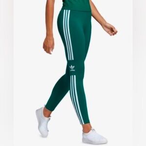 Adidas Originals adicolor three stripe trefoil legging in green